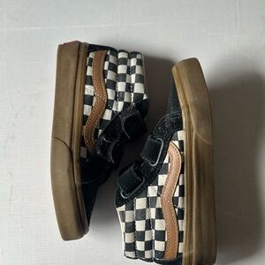 Vans Black and Brown High-Top Sneakers with Checkered Pattern